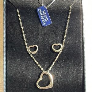 Sterling Silver 925 Open Heart ❤️ Necklace Earrings